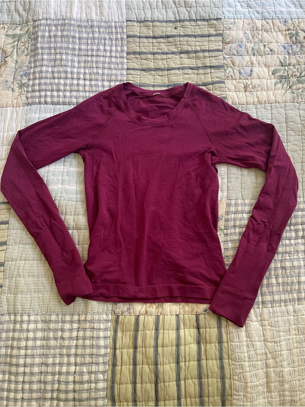 lululemon athletica swiftly tech long sleeve shirt waist length in Deep Berry